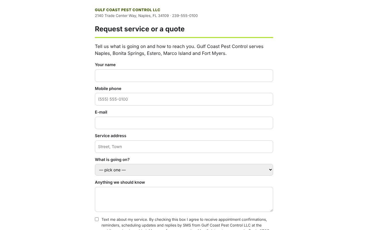 The public booking page in the company's name